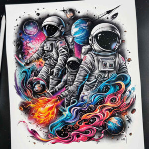 cosmos tattoo design ideas Surrealism chromatic aberration cosmic expansion meaning endurance