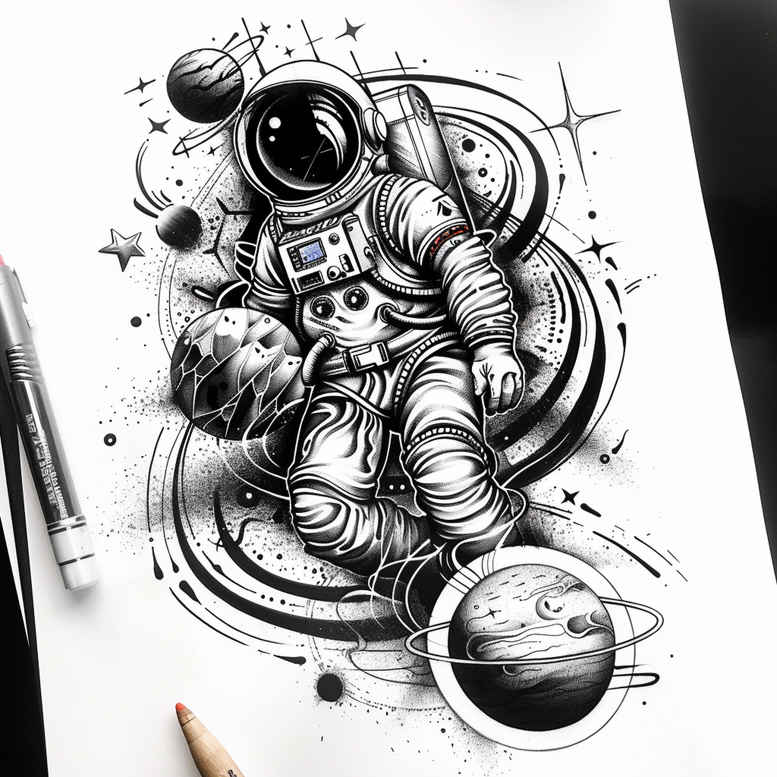 cosmos tattoo design ideas watercolor-style orbit paths shows perseverance