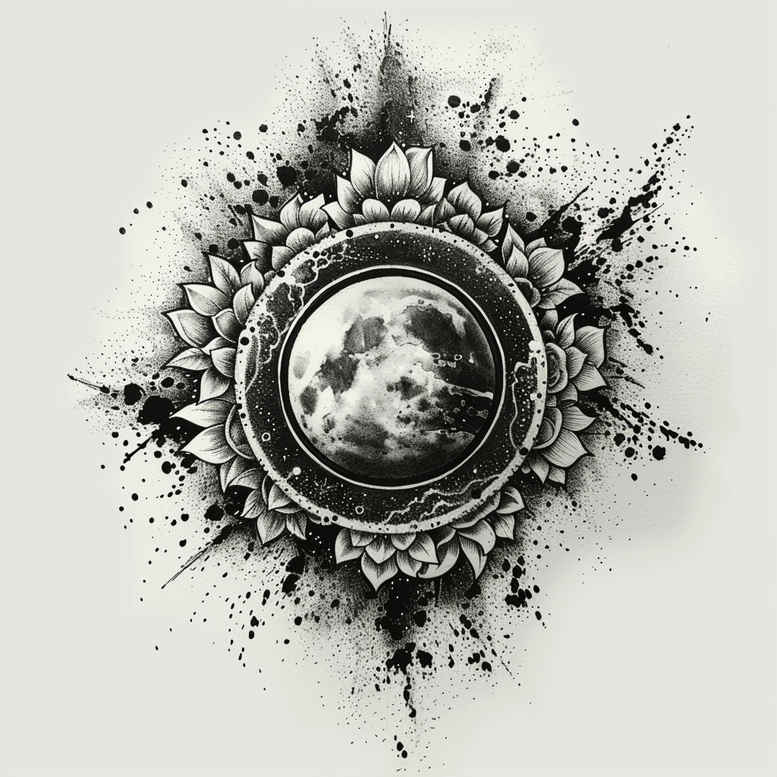 cosmos tattoo design ideas strong contrast planetary rings for calf