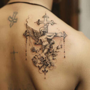 crosses tattoo design ideas ethereal textures detailed lines for chest