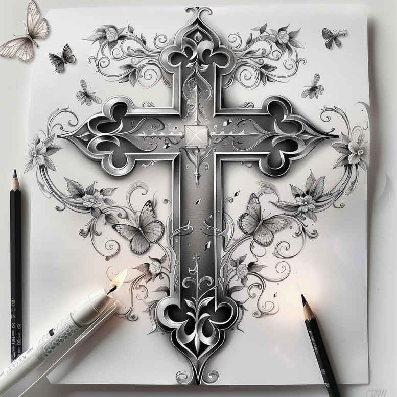 crosses tattoo design ideas color saturation layered for hip