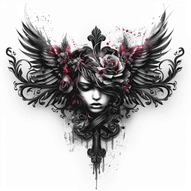 crosses tattoo design ideas Surrealism translucent layers ornamental flourishes represents courage