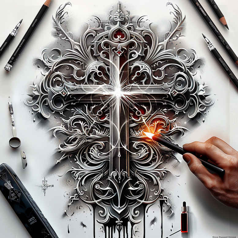 crosses tattoo design ideas Realism natural tones symbolic meaning for shoulder blade