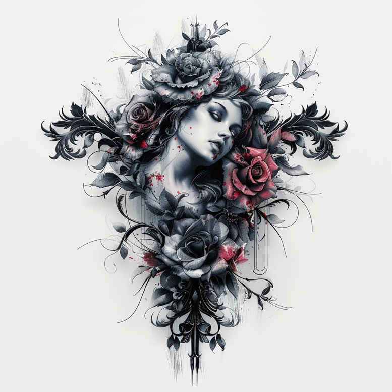 crosses tattoo design ideas detailed textures symbolic shadows embodying perseverance