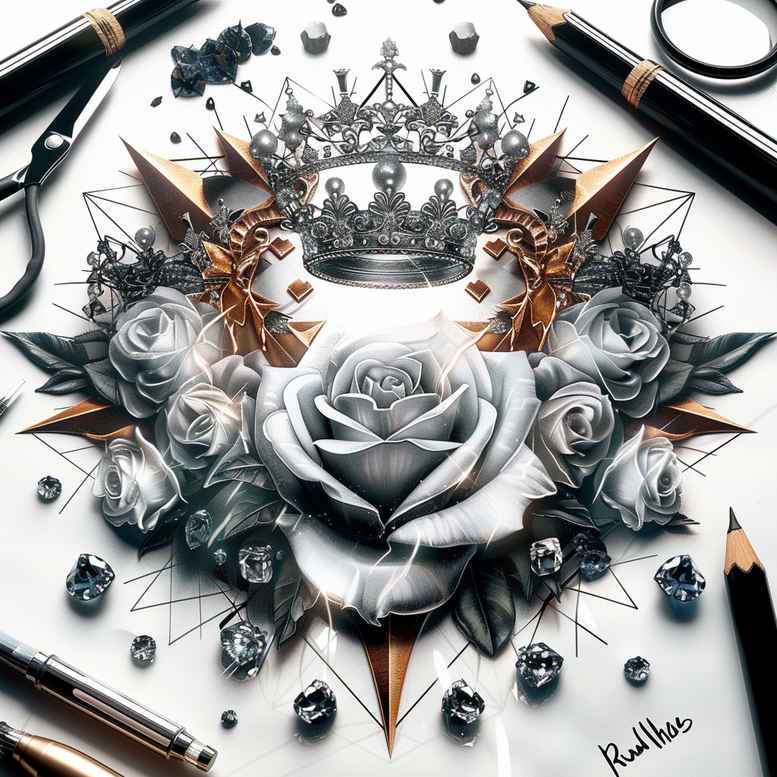 crown-and-diamond-tattoo – tattoo design ideas free ai generated – surrealism-mysterious – for-upper-chest – Gallery: crowns-and-diamonds-inkby-ai