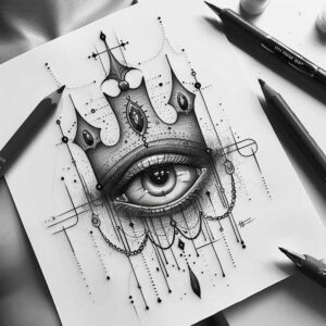 crown-tattoo – tattoo design ideas free ai generated – surrealism-dynamic-shapes – for-behind-ear – Gallery: crowns-and-diamonds-inkby-ai