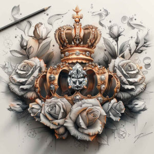 crown-tattoo – tattoo design ideas free ai generated – surrealism-enigmatic-light – for-biceps – Gallery: crowns-and-diamonds-inkby-ai