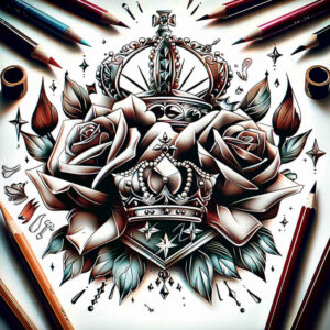 decorative-crown – tattoo design ideas free ai generated – neotraditional-clean-fill – for-toe – Gallery: crowns-and-diamonds-inkby-ai