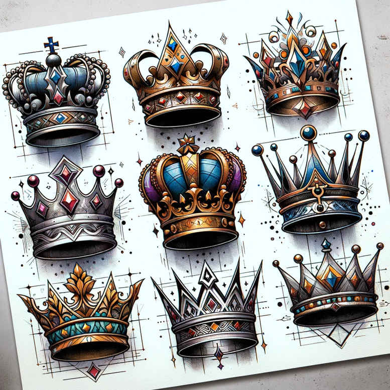 decorative-crown – tattoo design ideas free ai generated – surrealism-visual-paradox – for-biceps – Gallery: crowns-and-diamonds-inkby-ai