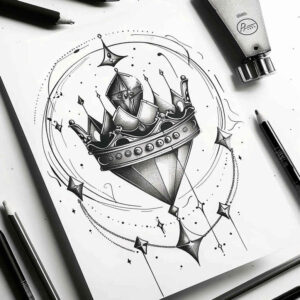 detailed-crown – tattoo design ideas free ai generated – realism-reflective-light – for-elbow – Gallery: crowns-and-diamonds-inkby-ai