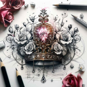detailed-crown – tattoo design ideas free ai generated – surrealism-metaphysical – for-lower-back – Gallery: crowns-and-diamonds-inkby-ai
