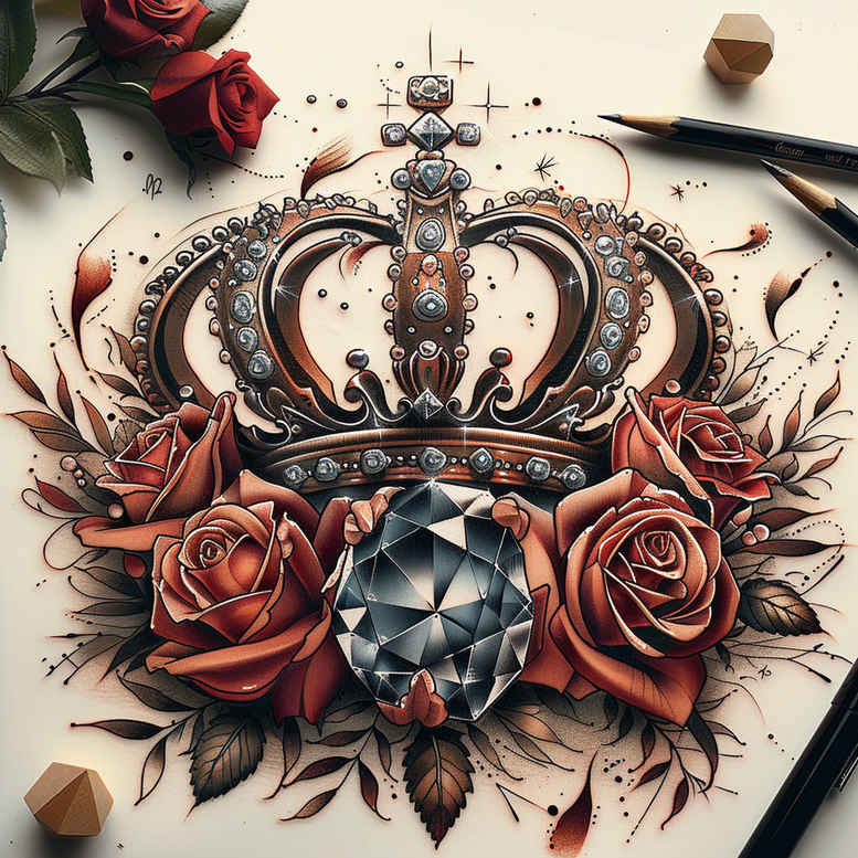 diamond-art – tattoo design ideas free ai generated – realism-dimensional-ink – for-thigh – Gallery: crowns-and-diamonds-inkby-ai