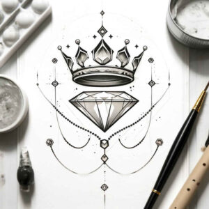 diamond-brilliance-design – tattoo design ideas free ai generated – neotraditional-smooth-gradients – for-lower-leg – Gallery: crowns-and-diamonds-inkby-ai