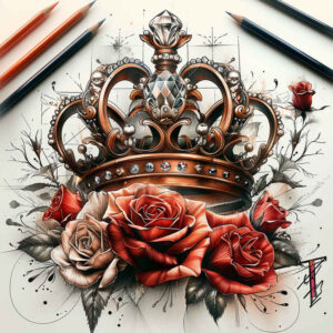 diamond-cluster – tattoo design ideas free ai generated – surrealism-vibrant-contrasts – for-temple – Gallery: crowns-and-diamonds-inkby-ai