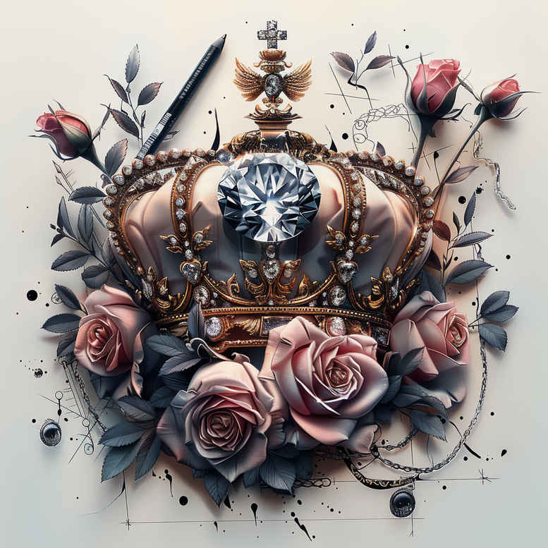 diamond-facet-tattoo – tattoo design ideas free ai generated – neotraditional-bold-highlights – for-lower-back – Gallery: crowns-and-diamonds-inkby-ai