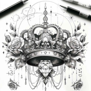 diamond-gem – tattoo design ideas free ai generated – surrealism-otherworldly – for-hip – Gallery: crowns-and-diamonds-inkby-ai