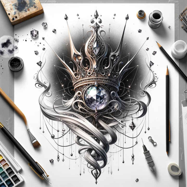 diamond – tattoo design ideas free ai generated – neotraditional-bold-highlights – for-outer-arm – Gallery: crowns-and-diamonds-inkby-ai
