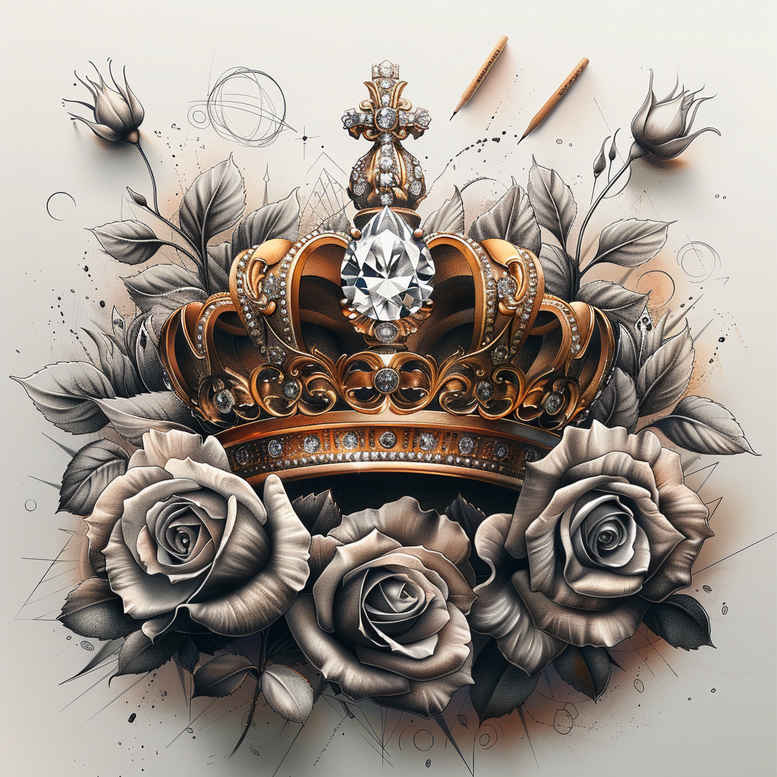 diamond-jewel – tattoo design ideas free ai generated – surrealism-surreal-lighting – for-behind-ear – Gallery: crowns-and-diamonds-inkby-ai