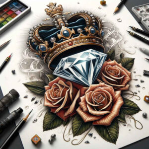 diamond-outline – tattoo design ideas free ai generated – surrealism-fragmentation – for-temple – Gallery: crowns-and-diamonds-inkby-ai