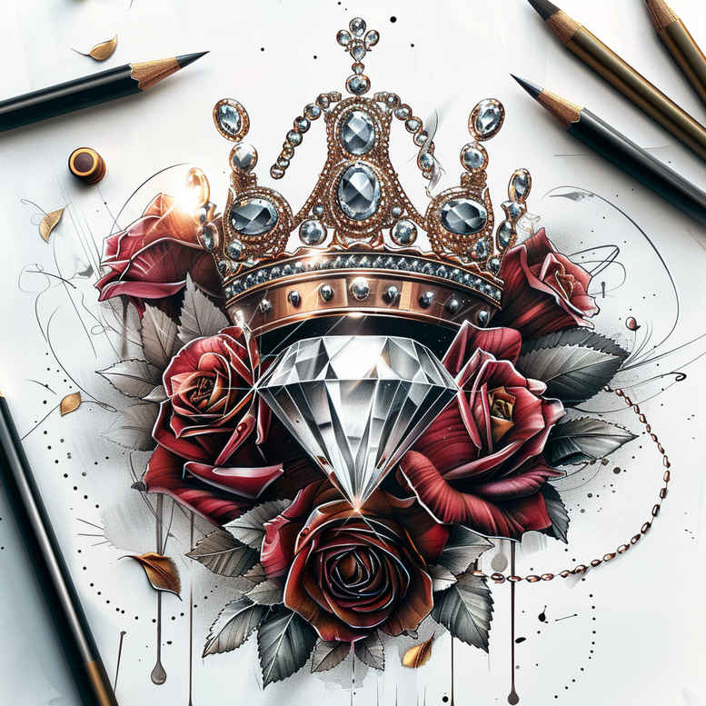 diamond-reflection – tattoo design ideas free ai generated – realism-tattoo-reflection – for-back-of-neck – Gallery: crowns-and-diamonds-inkby-ai