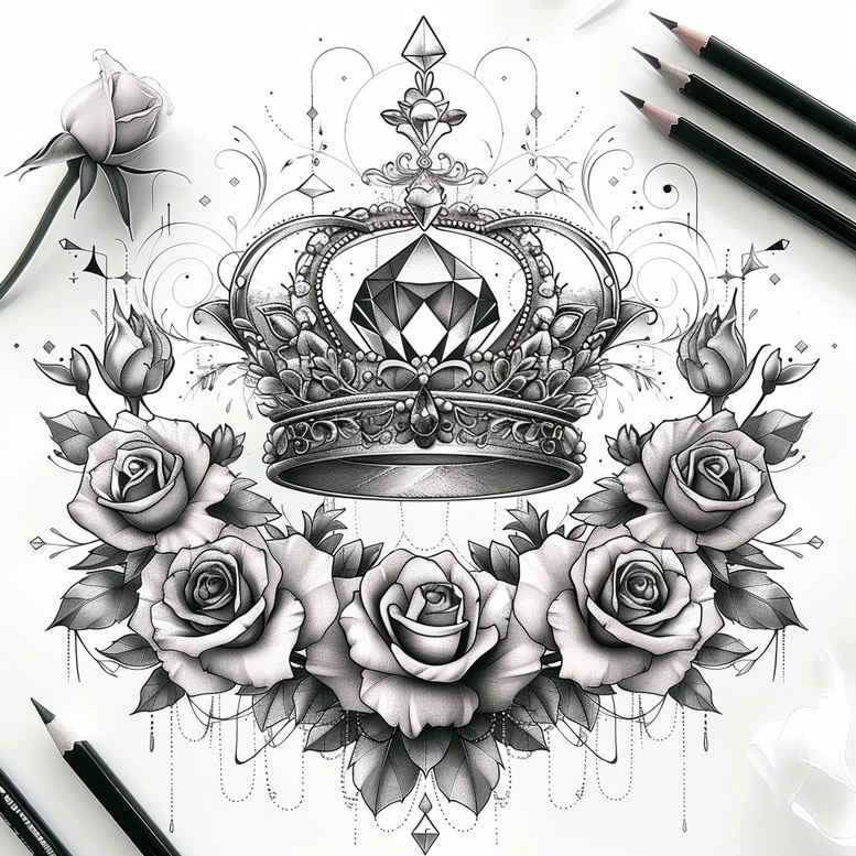 diamond-sparkle-tattoo – tattoo design ideas free ai generated – realism-refined-lines – for-outer-arm – Gallery: crowns-and-diamonds-inkby-ai