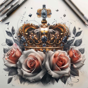 diamond-tattoo – tattoo design ideas free ai generated – neotraditional-structured-design – for-upper-arm – Gallery: crowns-and-diamonds-inkby-ai