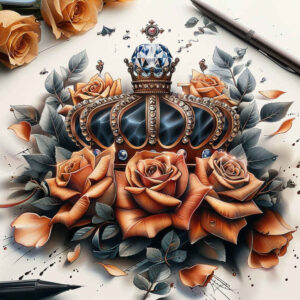 elegant-crown – tattoo design ideas free ai generated – realism-blended-gradients – for-nape – Gallery: crowns-and-diamonds-inkby-ai