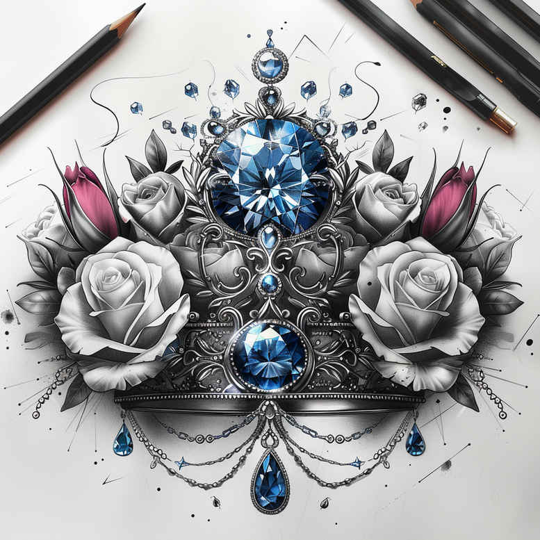 precious-diamond – tattoo design ideas free ai generated – neotraditional-classic-motifs – for-arm – Gallery: crowns-and-diamonds-inkby-ai