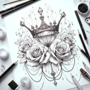 precious-diamond – tattoo design ideas free ai generated – surrealism-phantasmagoric – for-lower-arm – Gallery: crowns-and-diamonds-inkby-ai