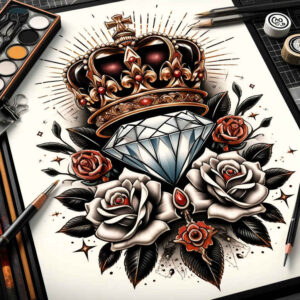 royal-crown – tattoo design ideas free ai generated – surrealism-ghostly-shapes – for-side-torso – Gallery: crowns-and-diamonds-inkby-ai