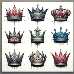 shaded-crown – tattoo design ideas free ai generated – neotraditional-refined-lines – for-sternum – Gallery: crowns-and-diamonds-inkby-ai