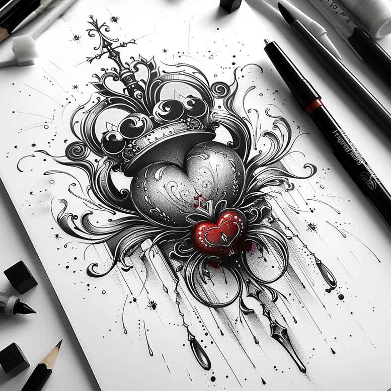 crowns-and-diamonds tattoo design ideas dotwork artistic for back