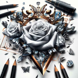crowns-and-diamonds tattoo design ideas single line artistic for side