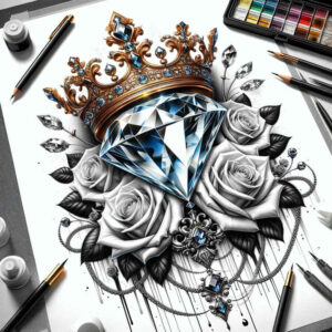 crowns-and-diamonds tattoo design ideas negative space authority symbol of perseverance