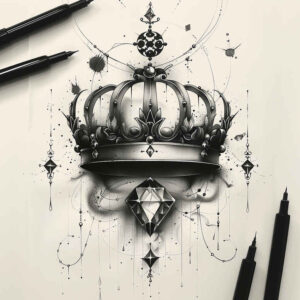 crowns-and-diamonds tattoo design ideas outline only baroque for chest