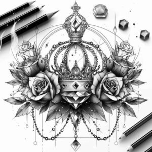 crowns-and-diamonds tattoo design ideas thin script classic shows strength