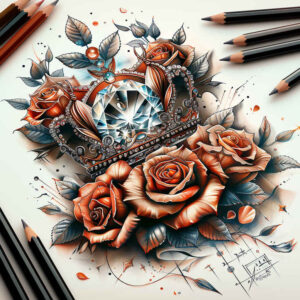 crowns-and-diamonds tattoo design ideas precise crown with jewels for lower leg