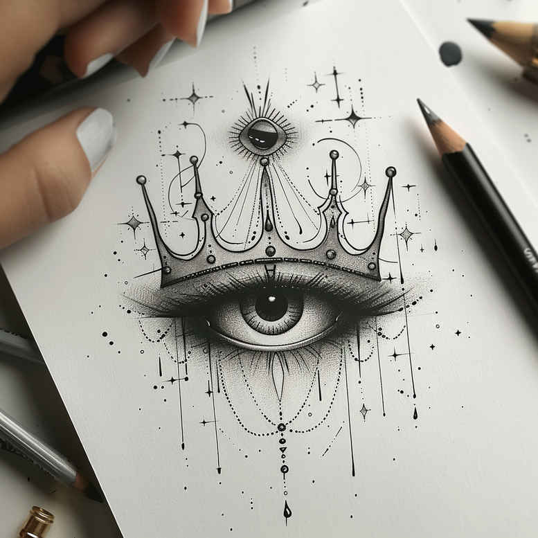 crowns-and-diamonds tattoo design ideas gentle angle delicate highlights for calf