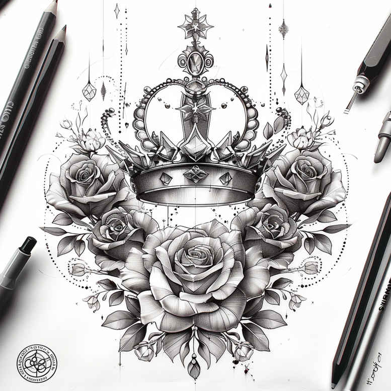 crowns-and-diamonds tattoo design ideas clean shape delicate highlights for toe