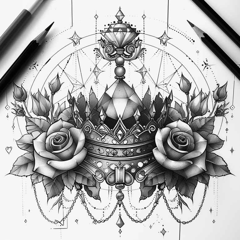 crowns-and-diamonds tattoo design ideas short stroke delicate highlights shows determination