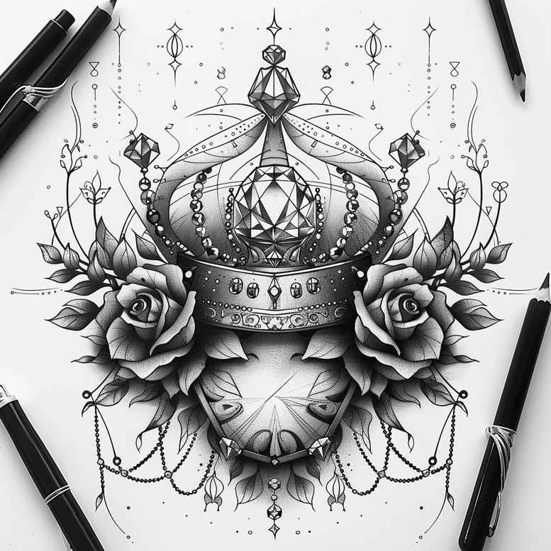 crowns-and-diamonds tattoo design ideas precise detailed facets symbol of strength