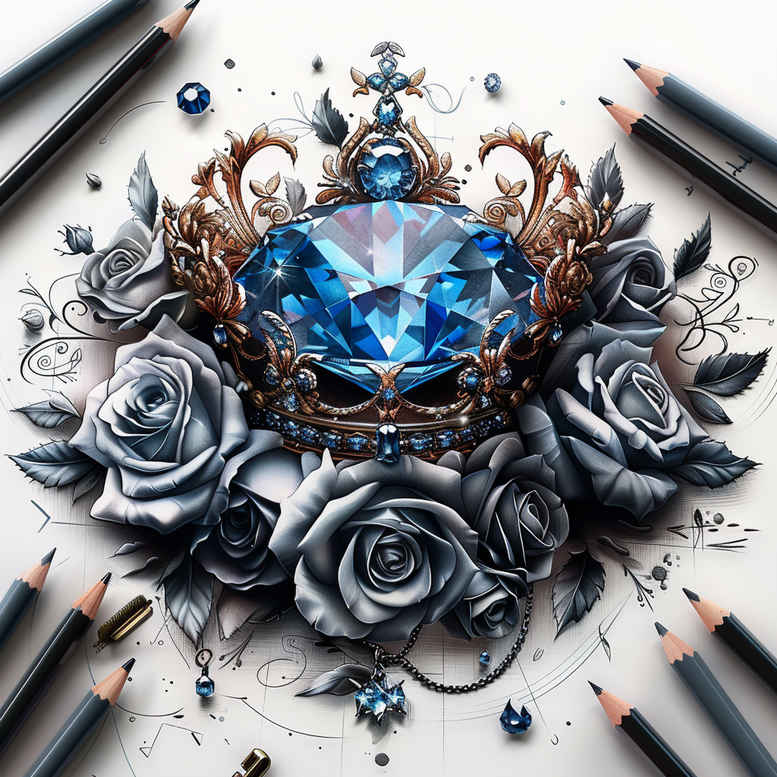 crowns-and-diamonds tattoo design ideas ultra-thin detailed linework shows determination