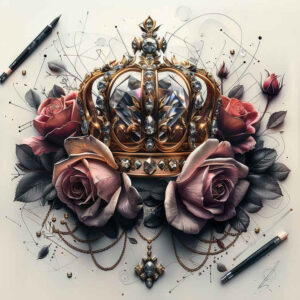 crowns-and-diamonds tattoo design ideas short stroke detailed metalwork embodying courage