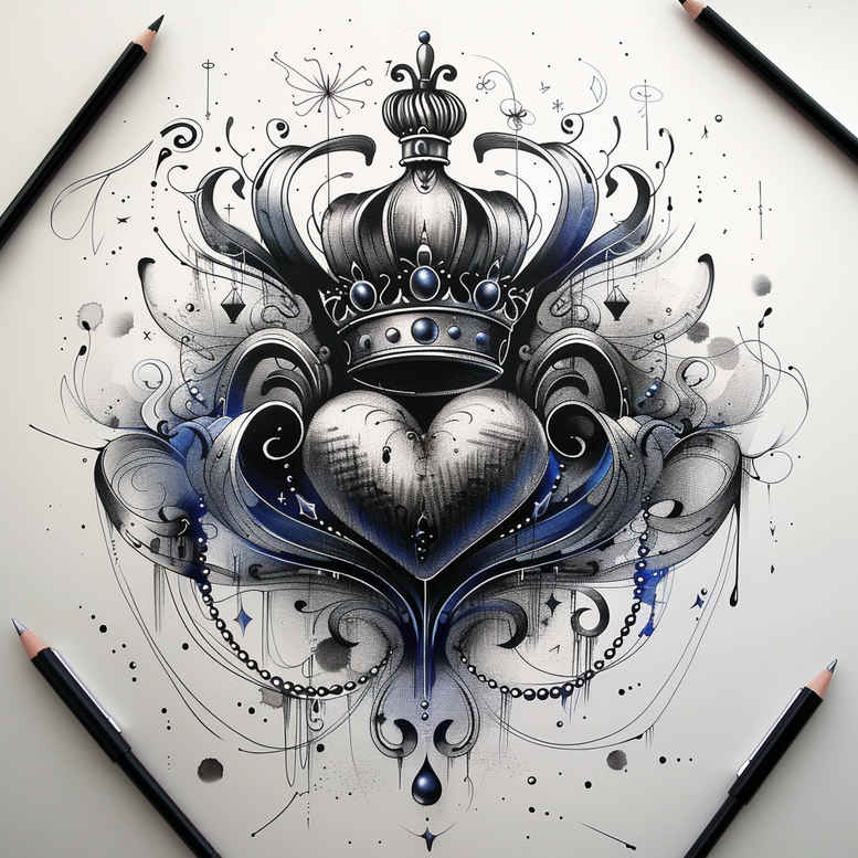 crowns-and-diamonds tattoo design ideas understated detailed metalwork for heel
