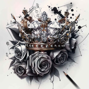 crowns-and-diamonds tattoo design ideas no fill detailed metalwork for outer arm