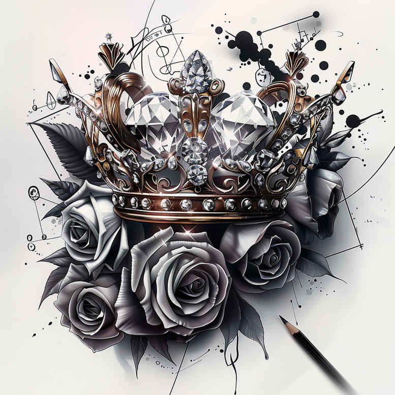 crowns-and-diamonds tattoo design ideas no fill detailed metalwork for outer arm