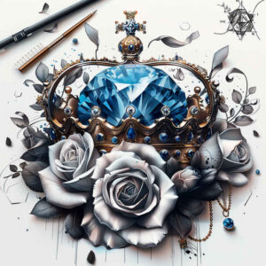crowns-and-diamonds tattoo design ideas pinprick detailed metalwork for spine