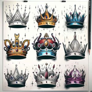 crowns-and-diamonds tattoo design ideas clean lines detailed metalwork meaning perseverance