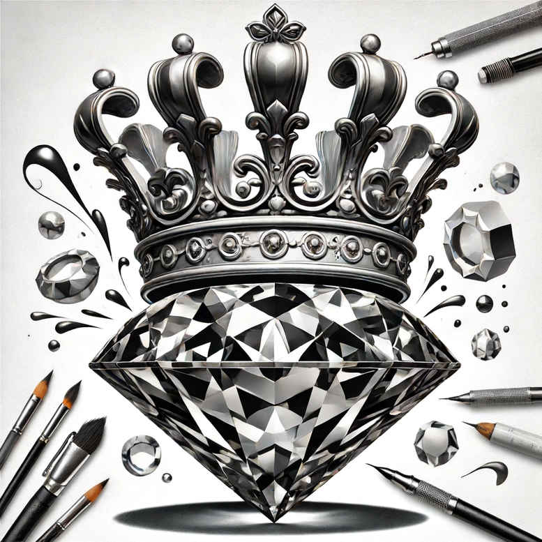 crowns-and-diamonds tattoo design ideas single dot detailed shading for ankle