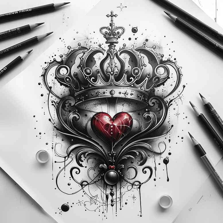 crowns-and-diamonds tattoo design ideas clean stroke detailed shading for back of neck
